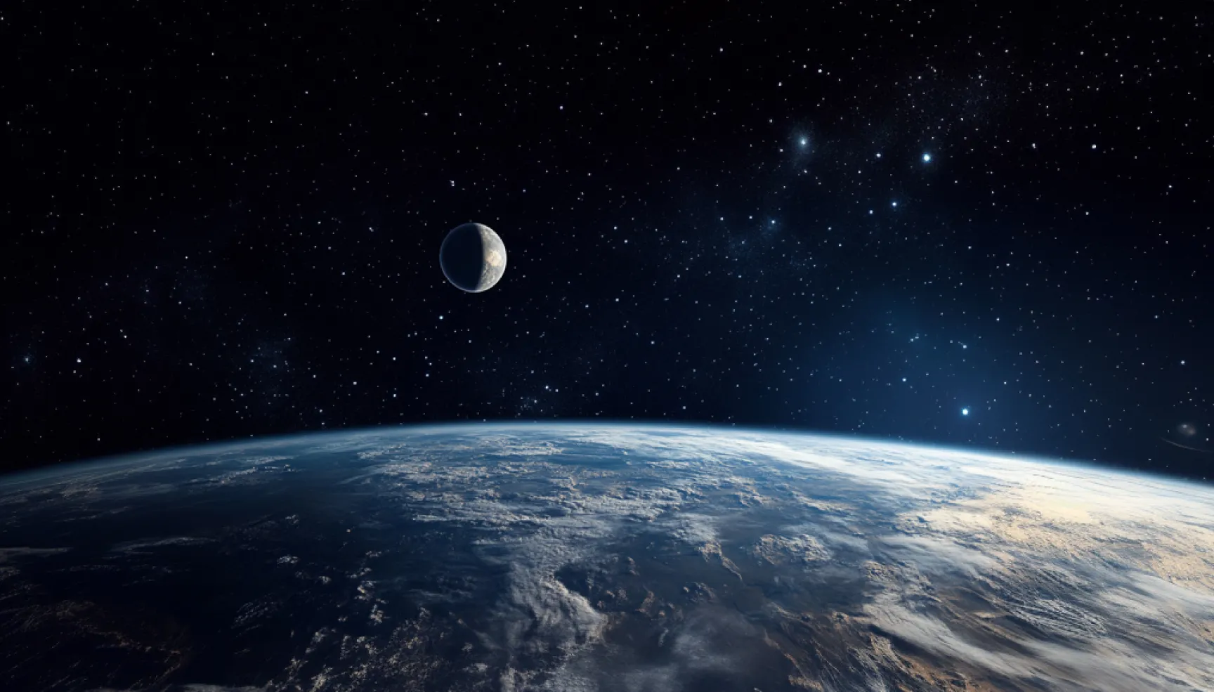 Outer space showing Earth and the moon